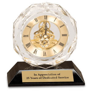 5 3/4″ Clear Crystal Clock on Black Pedestal Base