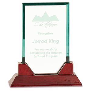 7 3/4″ Jade Rectangle Prestige Glass with Rosewood Piano Finish Base