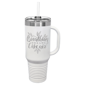 Polar Camel 40 oz. White Travel Mug with Snap Lid & Straw
