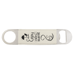 1 1/2″ x 7″ White/Black Laserable Leatherette Bottle Opener