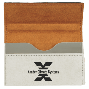 3 3/4″ x 2 3/4″ White Laserable Leatherette Hard Business Card Holder