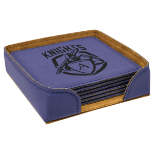 4″ x 4″ Purple Square Laserable Leatherette 6-Coaster Set