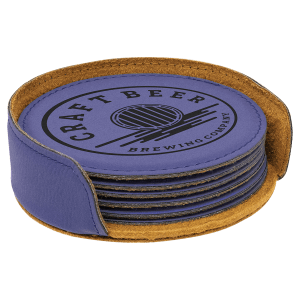 4″ Purple Round Laserable Leatherette 6-Coaster Set
