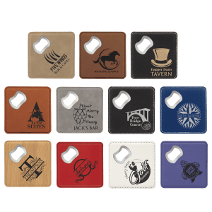 4″ x 4″ Laserable Leatherette Bottle Opener Coaster Sample Set