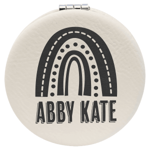 2 1/2″ White Laserable Leatherette Compact Mirror