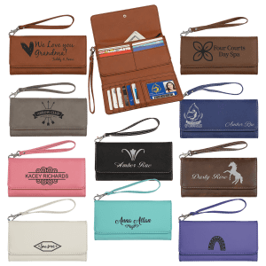 7 1/2″ x 4″ Laserable Leatherette Wallet with Strap Sample Set