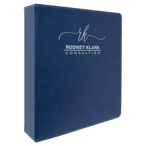 11″ x 11 1/2″ Blue/Silver Laserable Leatherette 3 Ring Binder with 2″ Slant D Rings