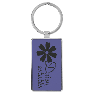 2 3/4″ x 1 1/4″ Laserable Leatherette/Metal Purple Rectangle Keychain