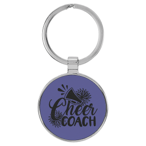 1 1/2″ Laserable Leatherette/Metal Purple Round Keychain
