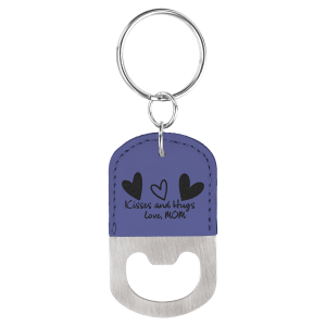 Oval Purple Laserable Leatherette Bottle Opener Keychain