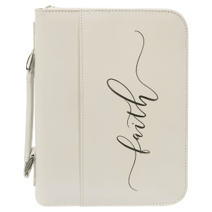 7 1/2″ x 10 3/4″ White Leatherette Book/Bible Cover with Handle & Zipper