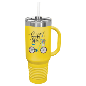 Polar Camel 40 oz. Yellow Travel Mug with Snap Lid & Straw