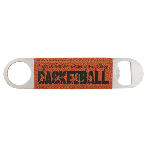 1 1/2″ x 7″ Basketball Laserable Leatherette Bottle Opener