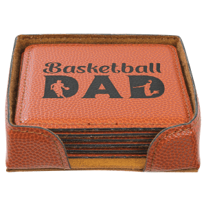 4″ x 4″ Basketball Square Laserable Leatherette 6-Coaster Set