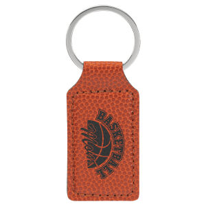 2 3/4″ x 1 1/4″ Basketball Laserable Leatherette Rectangle Keychain