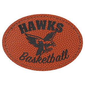 3 1/2″ x 2 1/2″ Basketball Laserable Leatherette Oval Patch with Adhesive