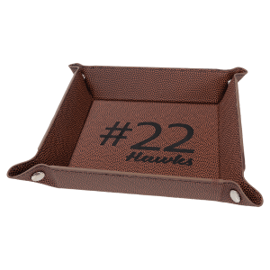 6″ x 6″ Football Laserable Leatherette Snap Up Tray with Silver Snaps