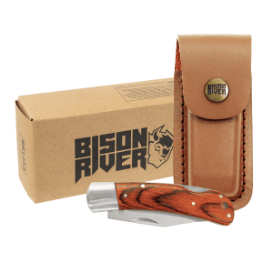 Bison River 4″ Wood Folding Knife with Leather Sheath