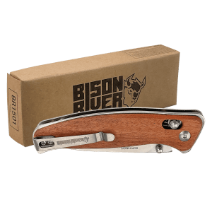 Bison River 4 1/2″ Wood Button Lock Folding Knife