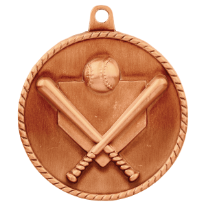 2″ Antique Bronze Baseball/Softball High Relief Medal