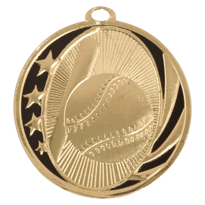 2″ Bright Gold Baseball/Softball Laserable MidNite Star Medal