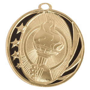2″ Bright Gold Torch Laserable MidNite Star Medal