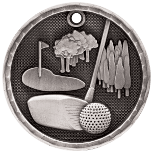 2″ Antique Silver 3D Golf Medal