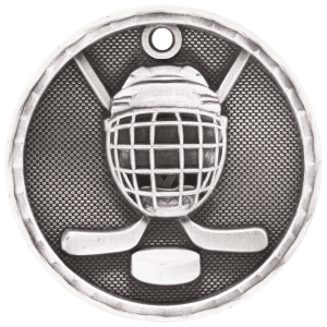 2″ Antique Silver 3D Hockey Medal