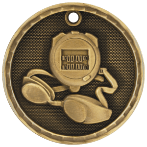 2″ Antique Gold 3D Swimming Medal