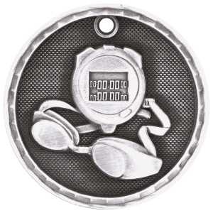 2″ Antique Silver 3D Swimming Medal