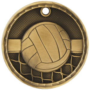 2″ Antique Gold 3D Volleyball Medal