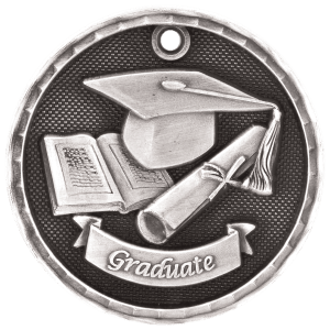 2″ Antique Silver 3D Graduate Medal