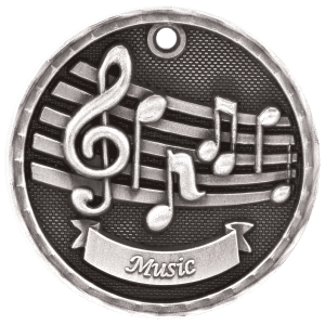 2″ Antique Silver 3D Music Medal