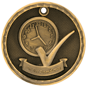 2″ Antique Gold 3D Perfect Attendance Medal