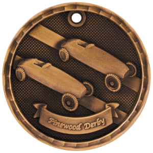2″ Antique Bronze 3D Pinewood Derby Medal