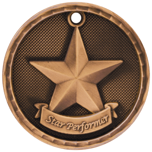 2″ Antique Bronze 3D Star Performer Medal