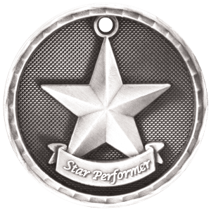 2″ Antique Silver 3D Star Performer Medal