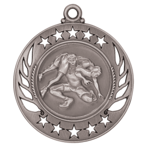 2 1/4″ Antique Silver Wrestling Galaxy Medal