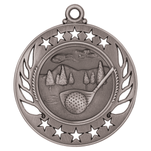 2 1/4″ Antique Silver Golf Galaxy Medal