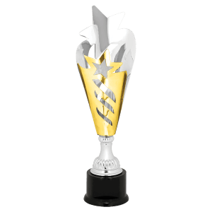 17 3/4″ Silver & Gold Star Completed Metal Cup Trophy on Plastic Base