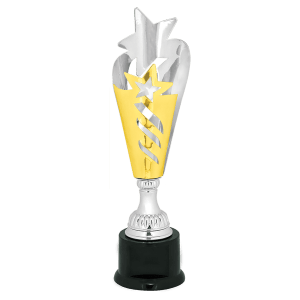 14″ Silver & Gold Star Completed Metal Cup Trophy on Plastic Base