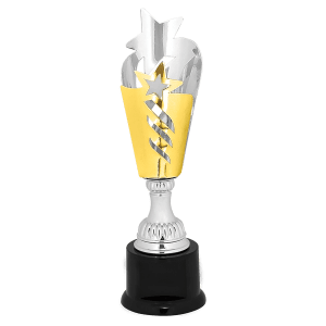 11″ Silver & Gold Star Completed Metal Cup Trophy on Plastic Base