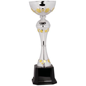 12″ Silver/Gold Completed Metal Cup Trophy on Plastic Base