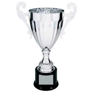 12″ Silver Completed Metal Cup Trophy on Plastic Base