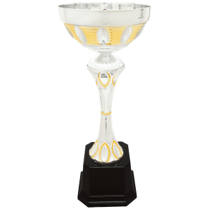 13 1/2″ Silver/Gold Completed Metal Cup Trophy on Plastic Base