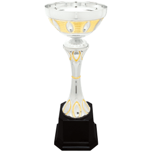 12″ Silver/Gold Completed Metal Cup Trophy on Plastic Base