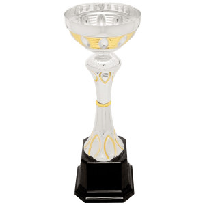 9 3/4″ Silver/Gold Completed Metal Cup Trophy on Plastic Base