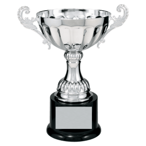 8 1/2″ Silver Completed Metal Cup Trophy on Plastic Base