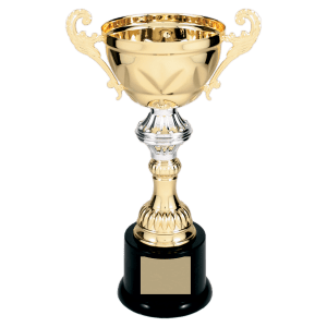 10″ Gold Completed Metal Cup Trophy on Plastic Base