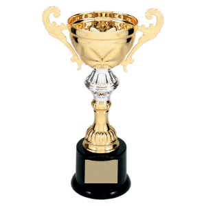 8 3/4″ Gold Completed Metal Cup Trophy on Plastic Base
